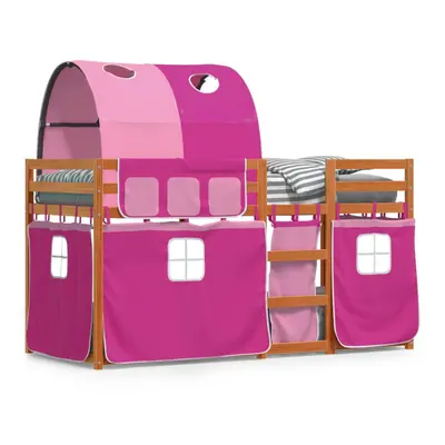 (brown and pink, x cm) vidaXL Bunk Bed with Curtains Bed Frame White&Black 90x200 cm Solid Wood 