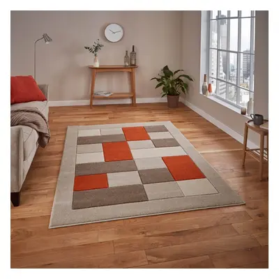 (160x220cm) Matrix Modern Block Pattern Rugs MT in Beige Terracotta Geometric Powerloomed Mats