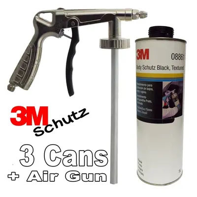 3 x 3M Car Body Schutz Black Vehicle Underseal 1lt + Underbody Coating Gun