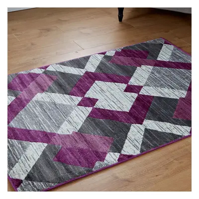 (Geo Diamond - Grey / Purple, x cm) Multi Coloured Modern Geometric Area Rugs