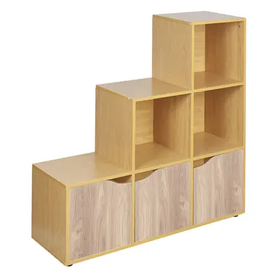 (Beech, Oak) Cube Step Storage Bookcase Shelf Unit Doors Wood