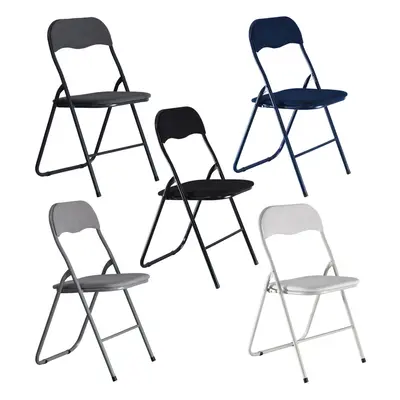 (Light Grey, Ribcord) 4x Folding Lightweight Chair Set Metal Frame Seats