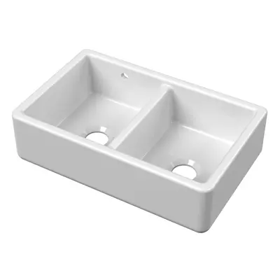 Fireclay Double Bowl Kitchen Sink with 36mm Sides, Stepped Weir and Overflow - 795mm - Balterley