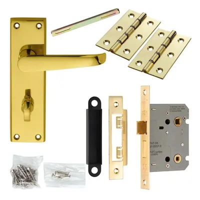 Door Handle & Bathroom Lock Pack Brass Victorian Straight Thumbturn Backplate