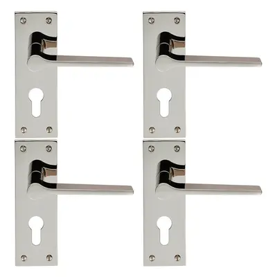 4x PAIR Flat Straight Lever on Slim Euro Lock Backplate x 50mm Nickel