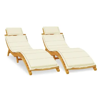 (cream, pcs) vidaXL Sun Loungers Chaise Lounge Recliner with Cushions Solid Wood Acacia