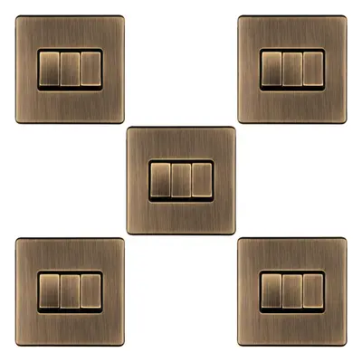 5 PACK Gang Triple Light Switch SCREWLESS ANTIQUE BRASS Way 10A Slim Rocker