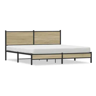 vidaXL Metal Bed Frame with Headboard Bed Base Bedstead Sonoma Oak 183x213 cm