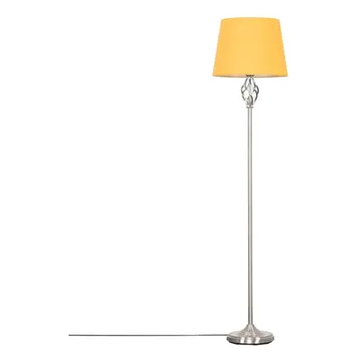 Traditional Style Satin Nickel Barley Twist Floor Lamp with a Mustard Tapered Light Shade