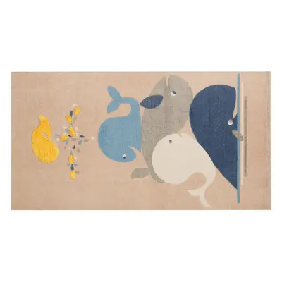 Cotton Kids Rug Whales Print x cm Beige SEAI