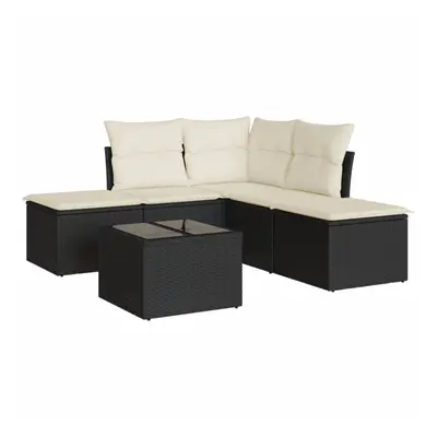 vidaXL Garden Sofa Set Piece with Cushions Outdoor Sofa Black Poly Rattan