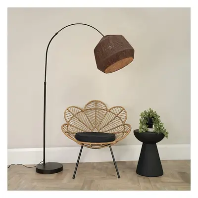 ValueLights Louis Black Arched Floor Lamp with Rope Shade and LED Bulb