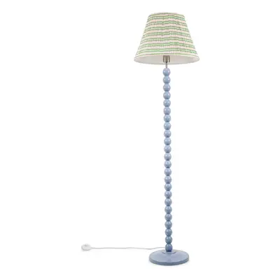 ValueLights Bobbins Powder Blue Pink Pleated Shade Floor Lamp & Bulb