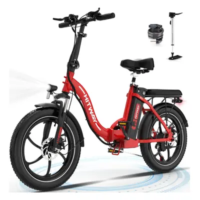 (Red) HITWAY BK6S Electric Bike, 20" Fat Tire Ebikes