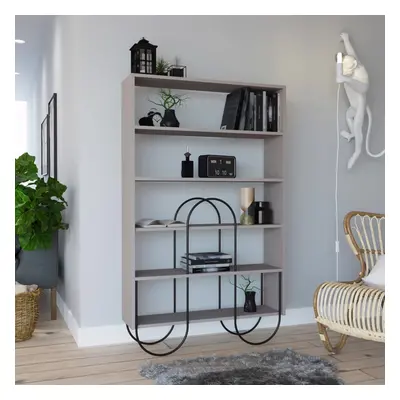 FWStyle Shelf Modern Shelving Display Unit Mocha Grey Curved Metal Frame