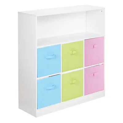 (Sky Blue, Green and Light Pink Drawers, White (Out of Stock)) Wood White Black Cubed Storage Un