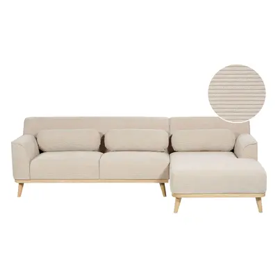 Left Hand Jumbo Cord Corner Sofa Beige SIMOS