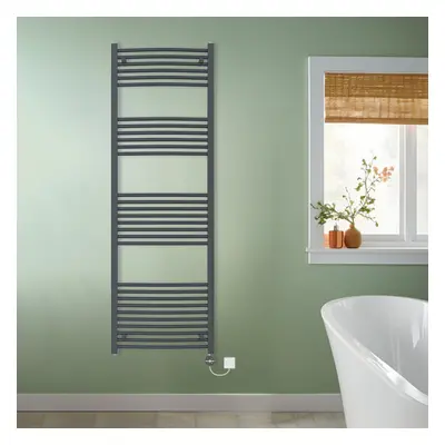 (Anthracite, 1800x600mm) NRG Prefilled Thermostatic Electric Curved Heated Towel Rail Radiator