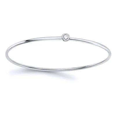 Jewelco London 18ct White Gold Diamond Donut Bezel Solitaire Bangle Bracelet 1.5mm 8pts - BGNR02