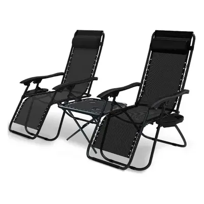 VOUNOT Set of Zero Gravity Chair and Matching Table, Reclining Sun Loungers with Cup & Phone Hol