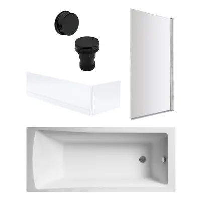 Square Single Ended Bath, Square Screen, Panels and Black Waste - x 700mm