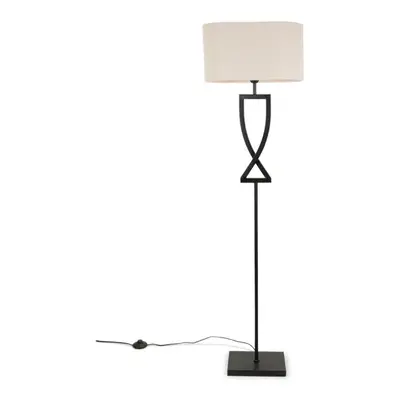 Large Black Metal Standing Floor Lamp n Oatmeal Oval Shade Light + LED