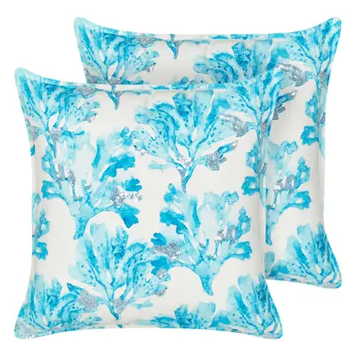 Set of Cushions Floral Pattern ROCKWEED Cotton x cm Blue