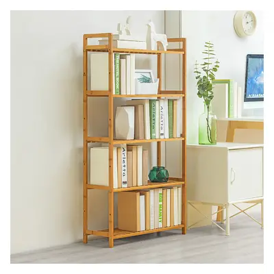 (128*68*25cm, Tier) Tiered Bamboo Wood Bookcase Storage Shelf