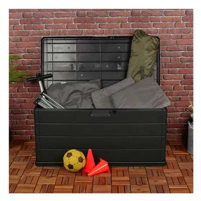 350L Outdoor Patio Anthracite Plastic Garden Storage Box With Handles & Wheels