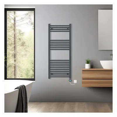 (Anthracite, 1200x500mm) Pre-filled Bathroom Straight Electric Heated Towel Rail Radiator Thermo