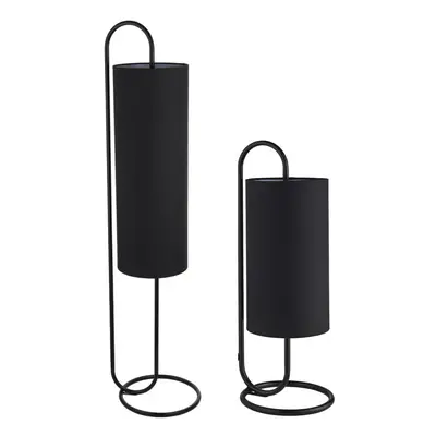 Matt Black Oval Structural Light Set - Floor & Table Lamp Bundle - Black Shades