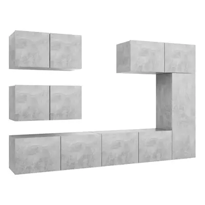 vidaXL TV Cabinet Set Piece Concrete Grey Chipboard Hanging TV Cabinet Set