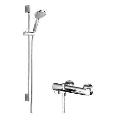 Current Wall Mount Thermostatic Bath Shower Mixer Tap with Slimline Slide Rail Kit - Chrome - Ba