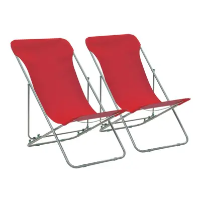 vidaXL 2x Folding Beach Chair Red Steel and Oxford Fabric Pool Camping Seat