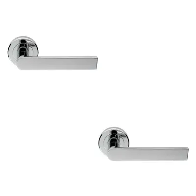 2x PAIR Flat Rectangular Bar Handle on Round Rose Concealed Fix Polished Chrome