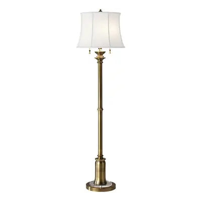 2 Bulb Twin Floor Lamp Pull On Off Switch White Linen Shade Bali Brass E27 60W