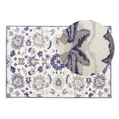 Wool Area Rug x cm Beige and Blue KUMRU