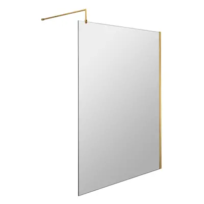 Wetroom 8mm Toughened Safety Glass Screen and Support Bar 1200mm x 1850mm - Brushed Brass