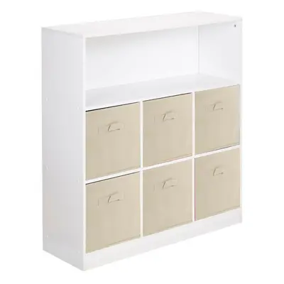 (White, Beige) Wooden Cubed Bookcase Units Shelves Drawers