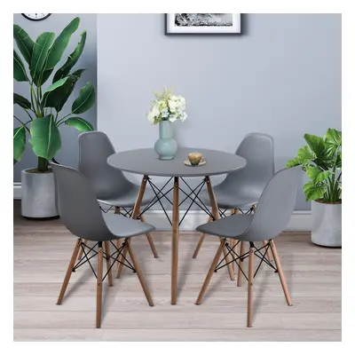 (Grey Table + Grey Chairs) 80cm Round Side Coffee Table & Chairs Beech Legs