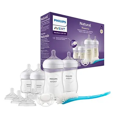 Avent Baby Bottle Newborn Gift Set - Baby Milk Bottles, Extra Nipples, Ultra-Soft Pacifier and B