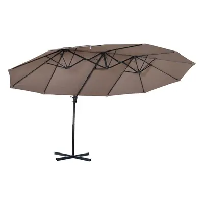 Outsunny Double Canopy Offset Parasol Umbrella Garden Shade Steel Canopy Brown