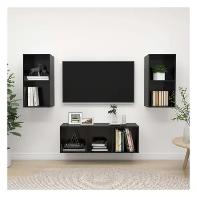 vidaXL TV Cabinet Set Piece High Gloss Black Chipboard Stand Living Room