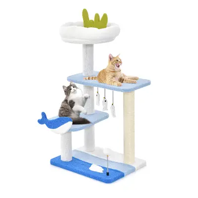 Ocean-themed 3-level Cat Tree w/ Sisal Scratching Posts Hanging Ball Cat Activity Center