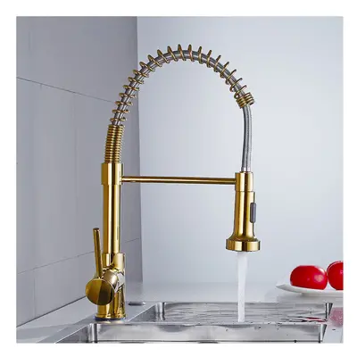 Luxury Gold Kitchen Sink Faucets Brass Single Lever Pull Out Spring Spout Mixers Tap Hot Cold Wa