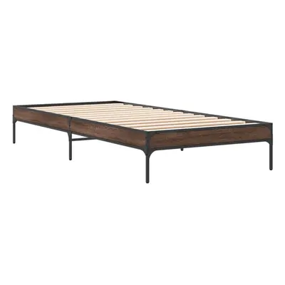 (brown oak, x cm) vidaXL Bed Frame Home Bed Base Mattress Foundation Engineered Wood and Metal