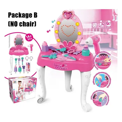 (1213g) 19+ Pcs Simulation Lovely Dresser Kids Makeup Table Play Set Toy with LED Light Music Ef