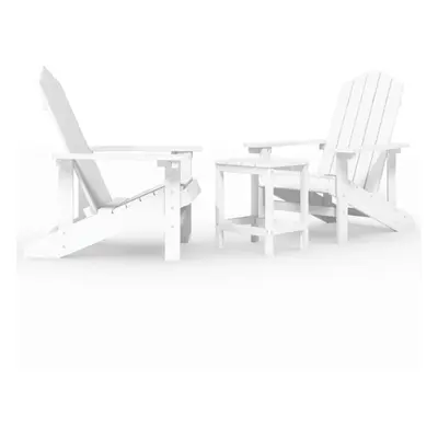 vidaXL Garden Adirondack Chairs with Table HDPE White Patio Outdoor Armchair