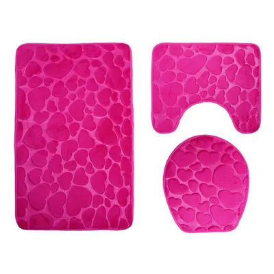 3pcs 3D Bathroom Mats Toilet Decor Bath Mat Solid Flower Anti-Skid Carpet Water Absorbent Foot R