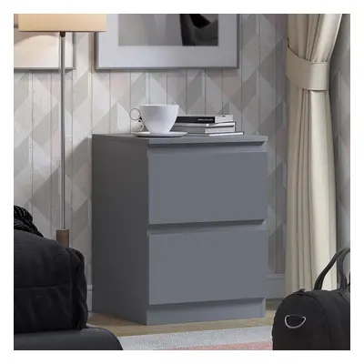 Grey Gloss Drawer Bedside Table Nightstand 40% Larger Drawers